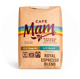 Cafe Mam coffee bag with a brown background
