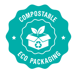 Compostable eco packaging logo with a green background