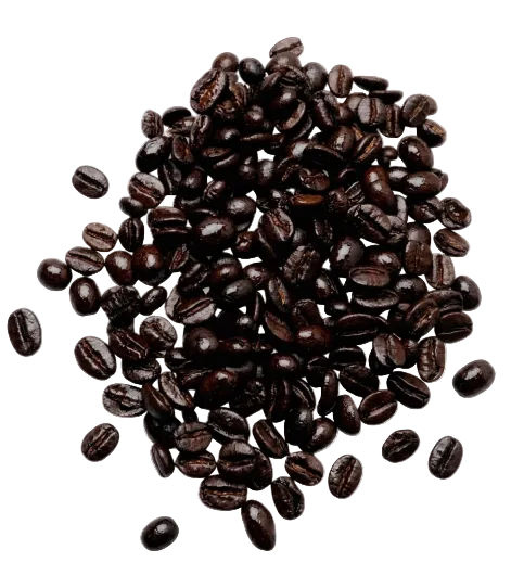 Pile of dark coffee beans on a white background