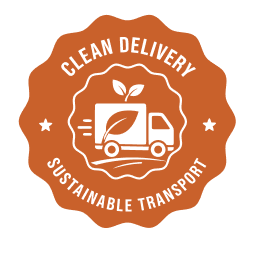 Logo with 'Clean Delivery Sustainable Transport' text and a truck icon on an orange background