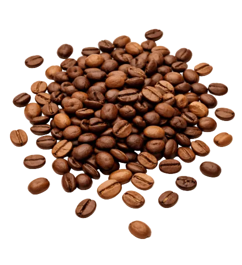Pile of coffee beans on a white background