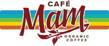 Café Mam logo with rainbow stripe design on a white background