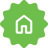 Green icon with a house symbol on a white background