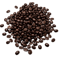 Pile of coffee beans on a white background