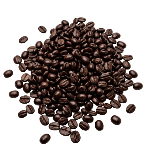 Pile of coffee beans on a white background