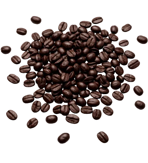 Pile of coffee beans on a white background