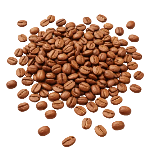 Pile of coffee beans on a white background