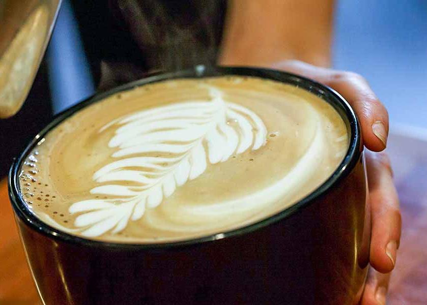 Cappuccino art. Organic espresso beans. Swiss Water Process decaffeinated espresso beans.